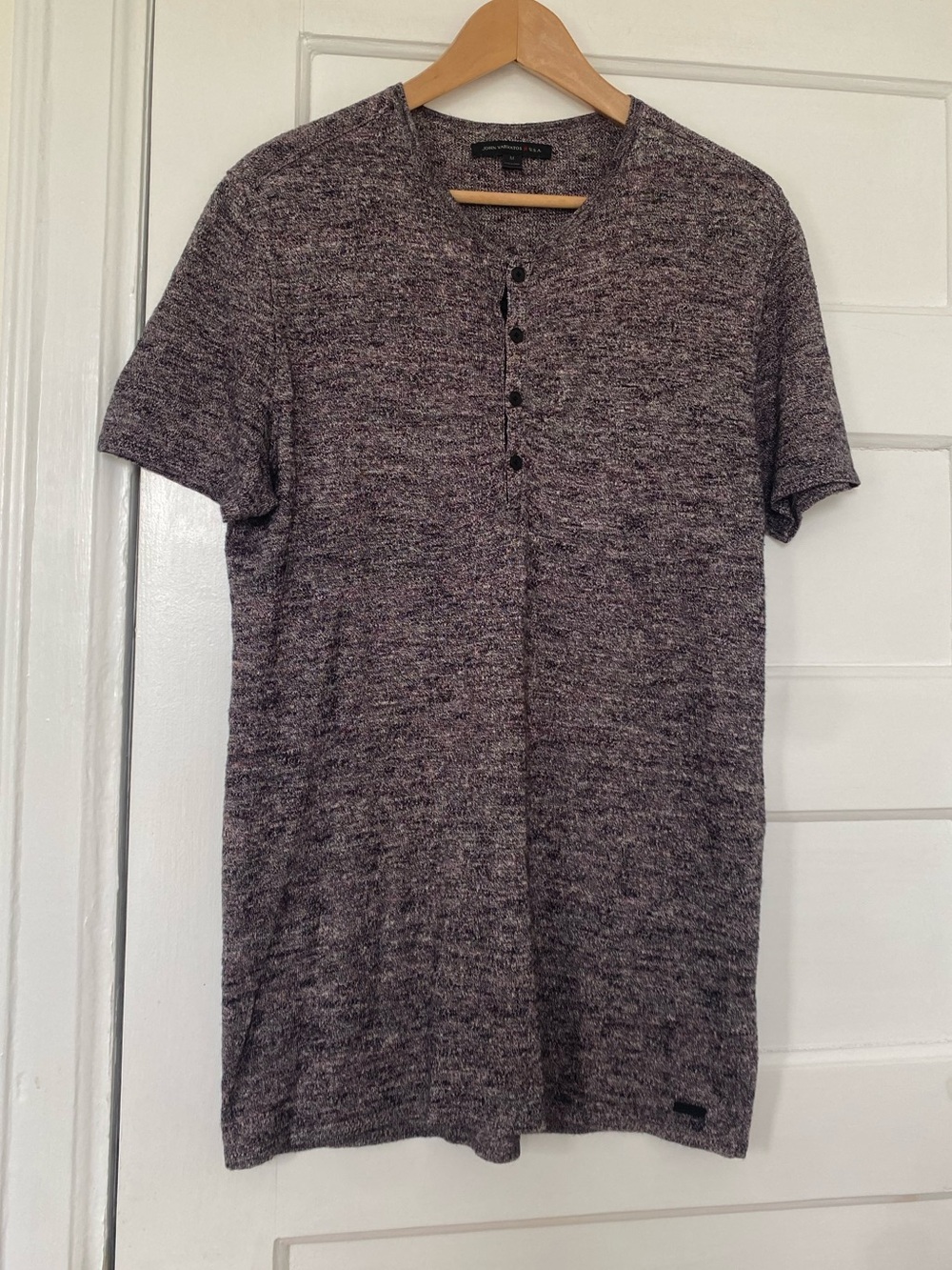 John Varvatos marled knit linen henley short sleeved shirt